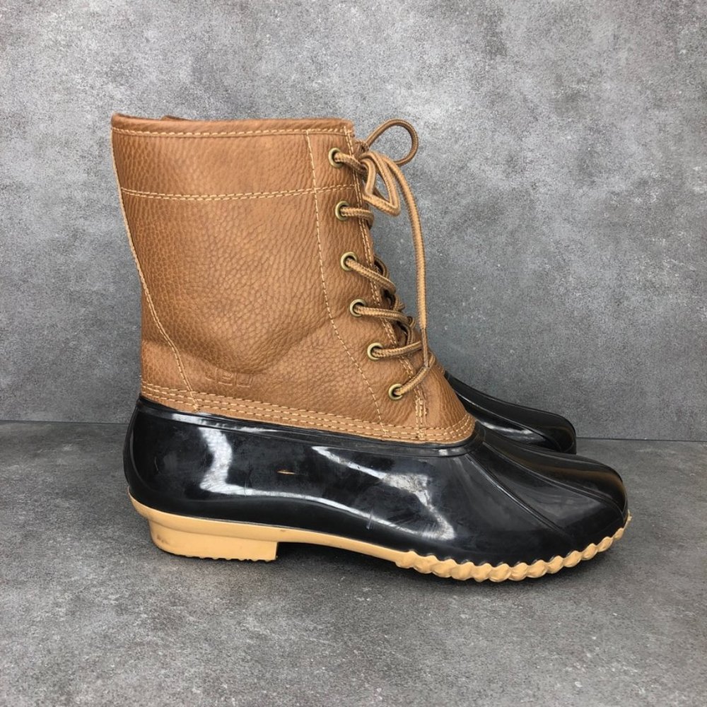Jambu JBU Maplewood Waterproof Lace Up Duck Boot Rain Boot, Brown, Women's 10